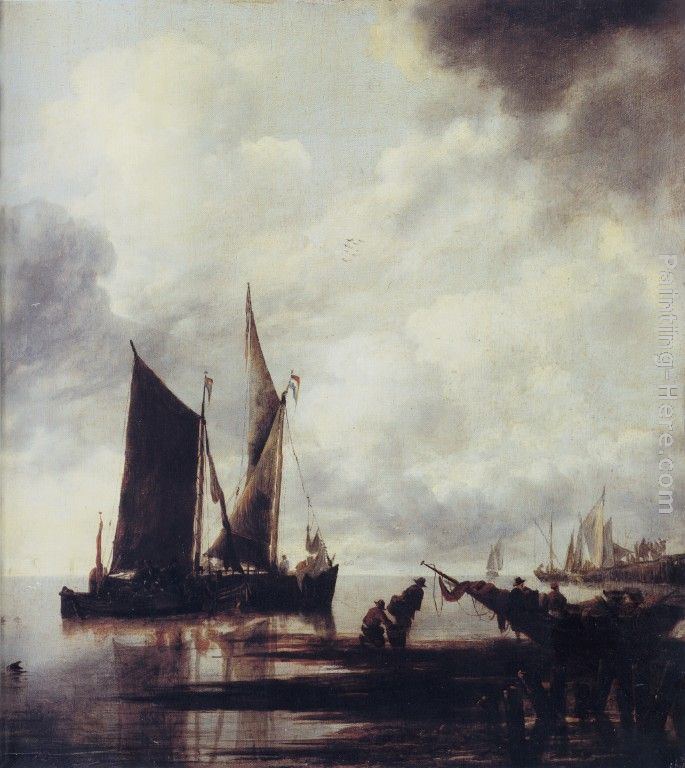 Jan van de Capelle Boats in Shallow Water